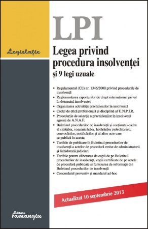 Imagine Legea privind procedura insolventei si 9 legi uzuale 10.09.2013