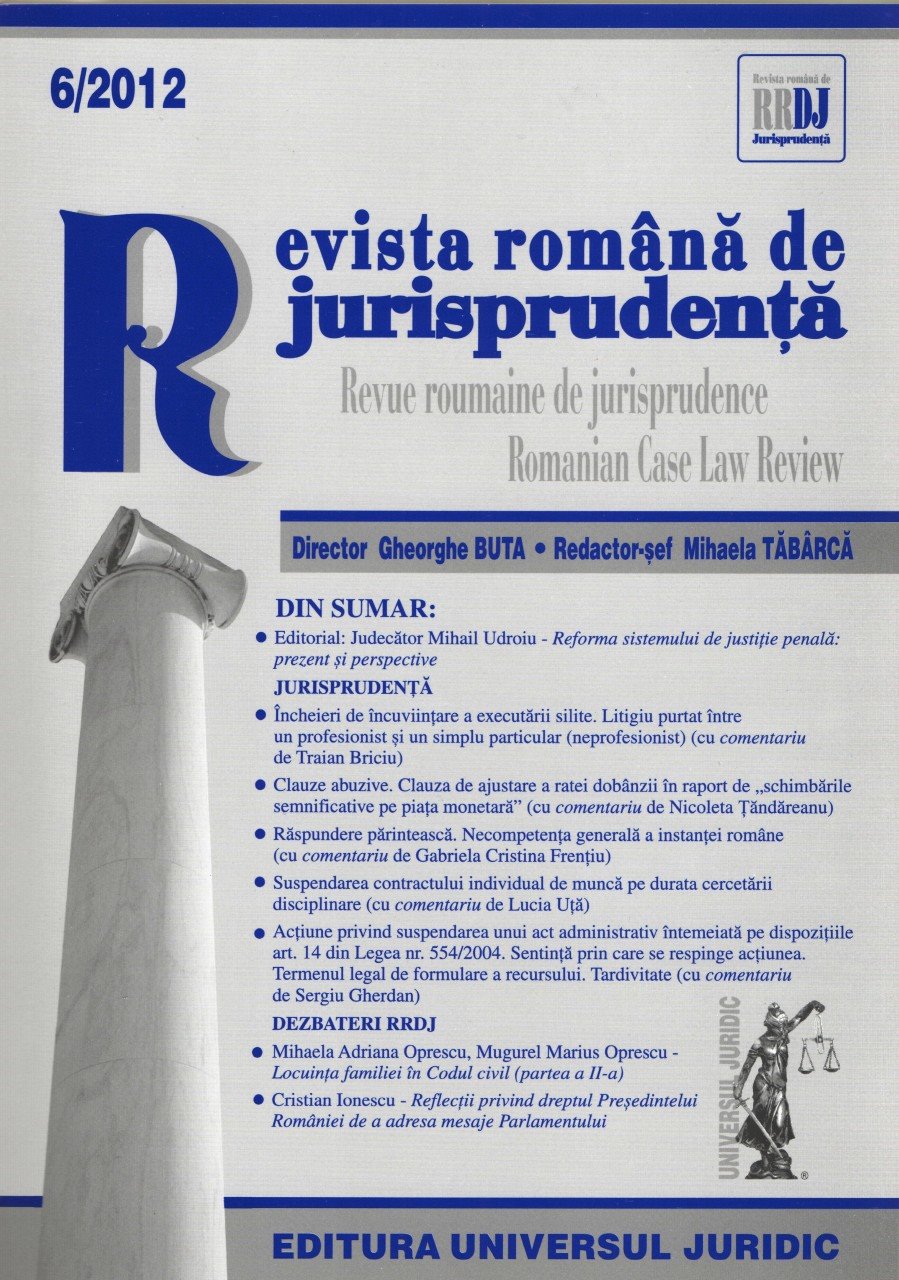 Imagine Revista romana de jurisprudenta nr. 6/2012