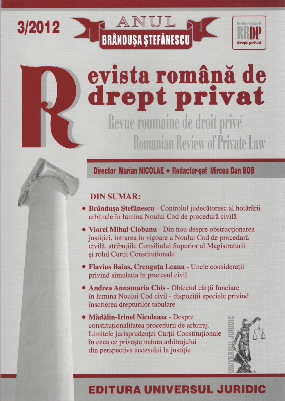 Imagine Revista romana de drept privat nr. 3/2012