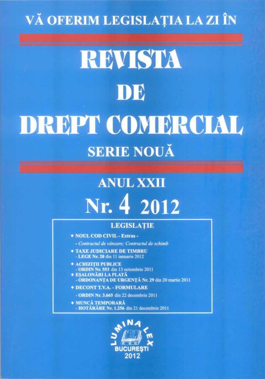 Imagine Revista de drept comercial, Nr. 4/2012