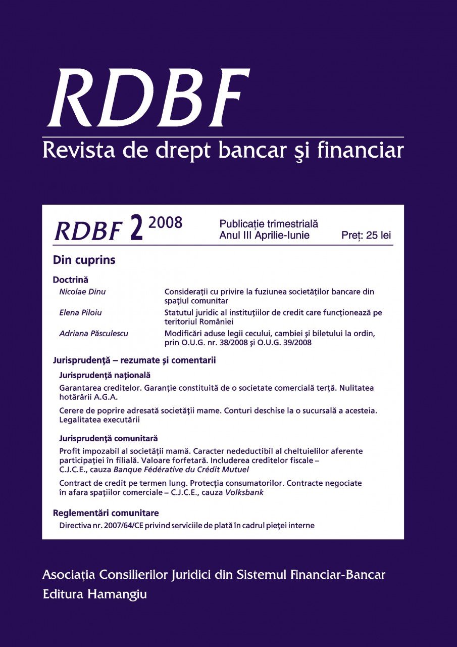 Imagine Revista de drept bancar si financiar, Nr. 2/2008