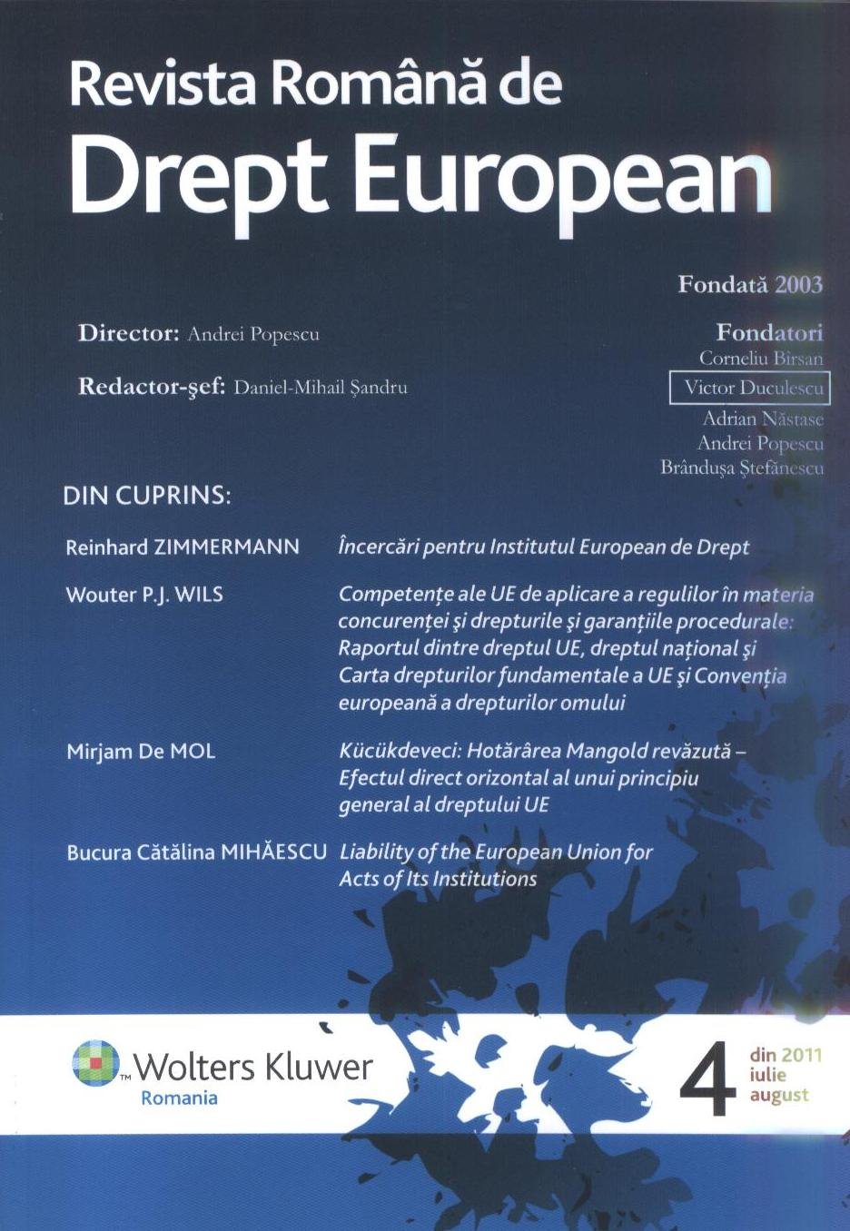 Imagine Revista Romana de Drept European, Nr. 4/2011