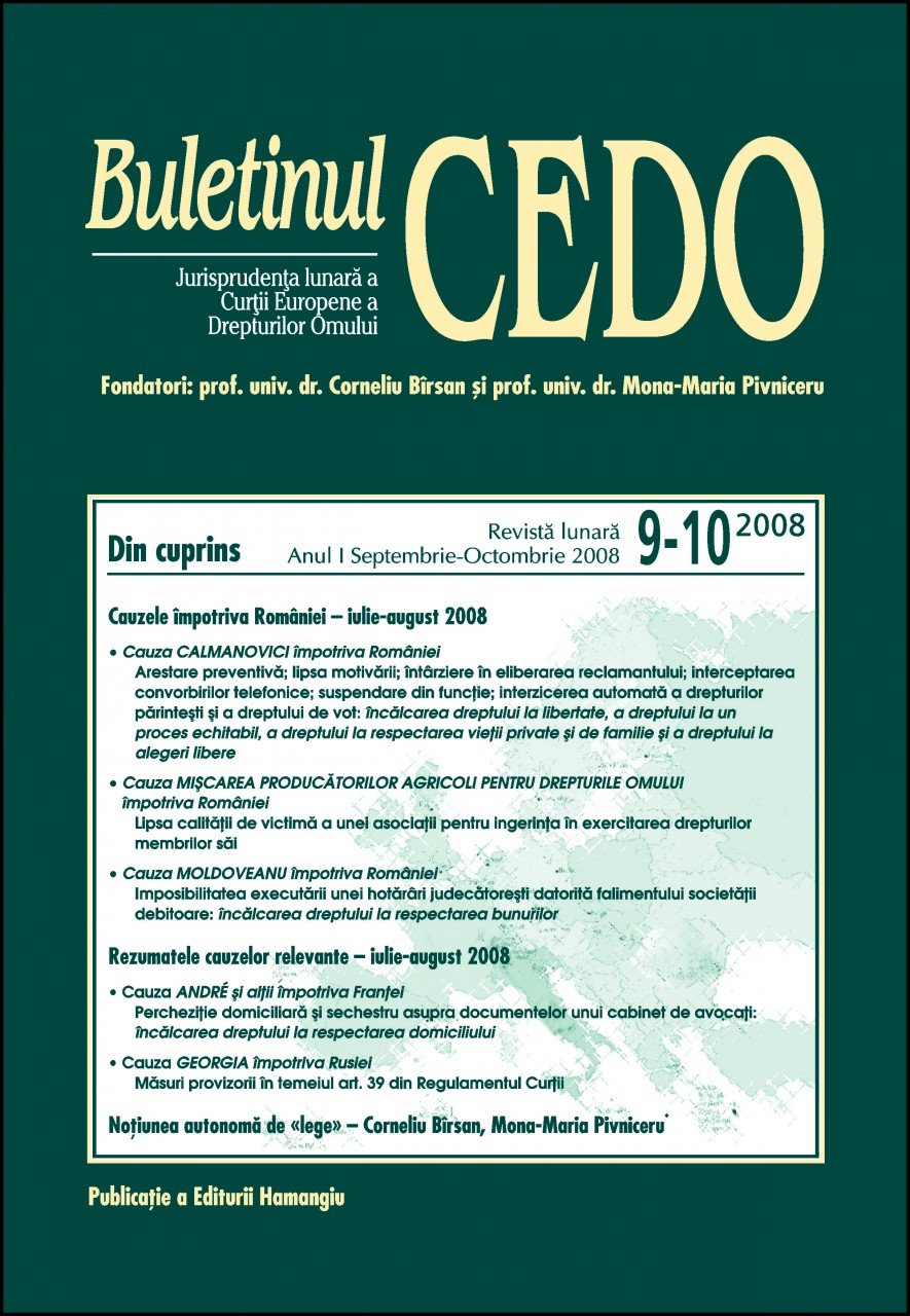 Imagine Buletinul CEDO, Nr. 9-10/2008