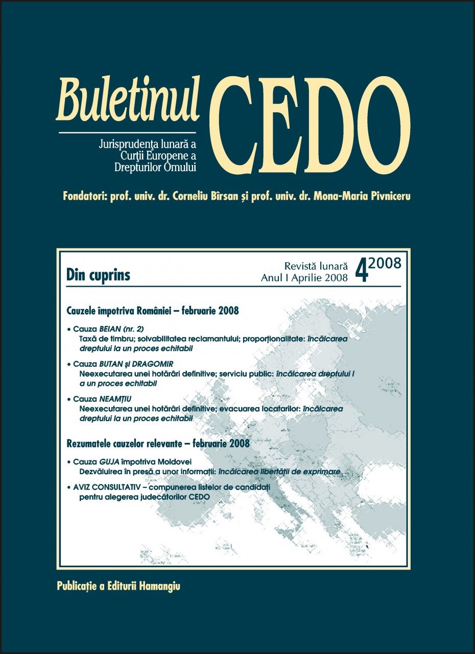Imagine Buletinul CEDO nr. 4/2008