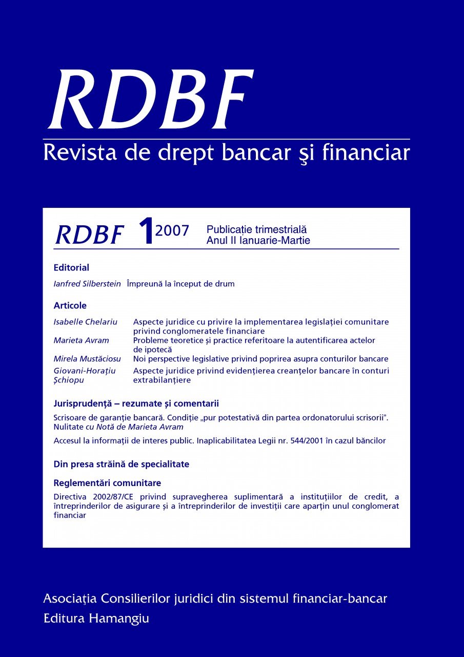 Imagine Revista de drept bancar si financiar, Nr. 1/2007