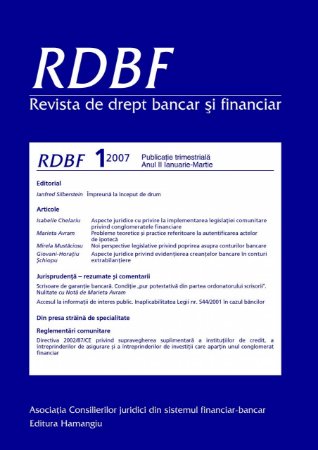 Imagine Revista de drept bancar si financiar, Nr. 1/2007