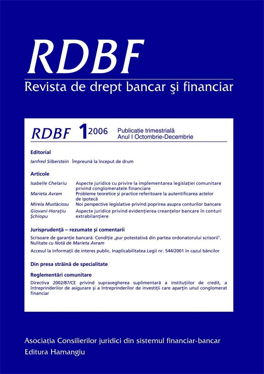 Imagine Revista de drept bancar si financiar nr. 4/2007