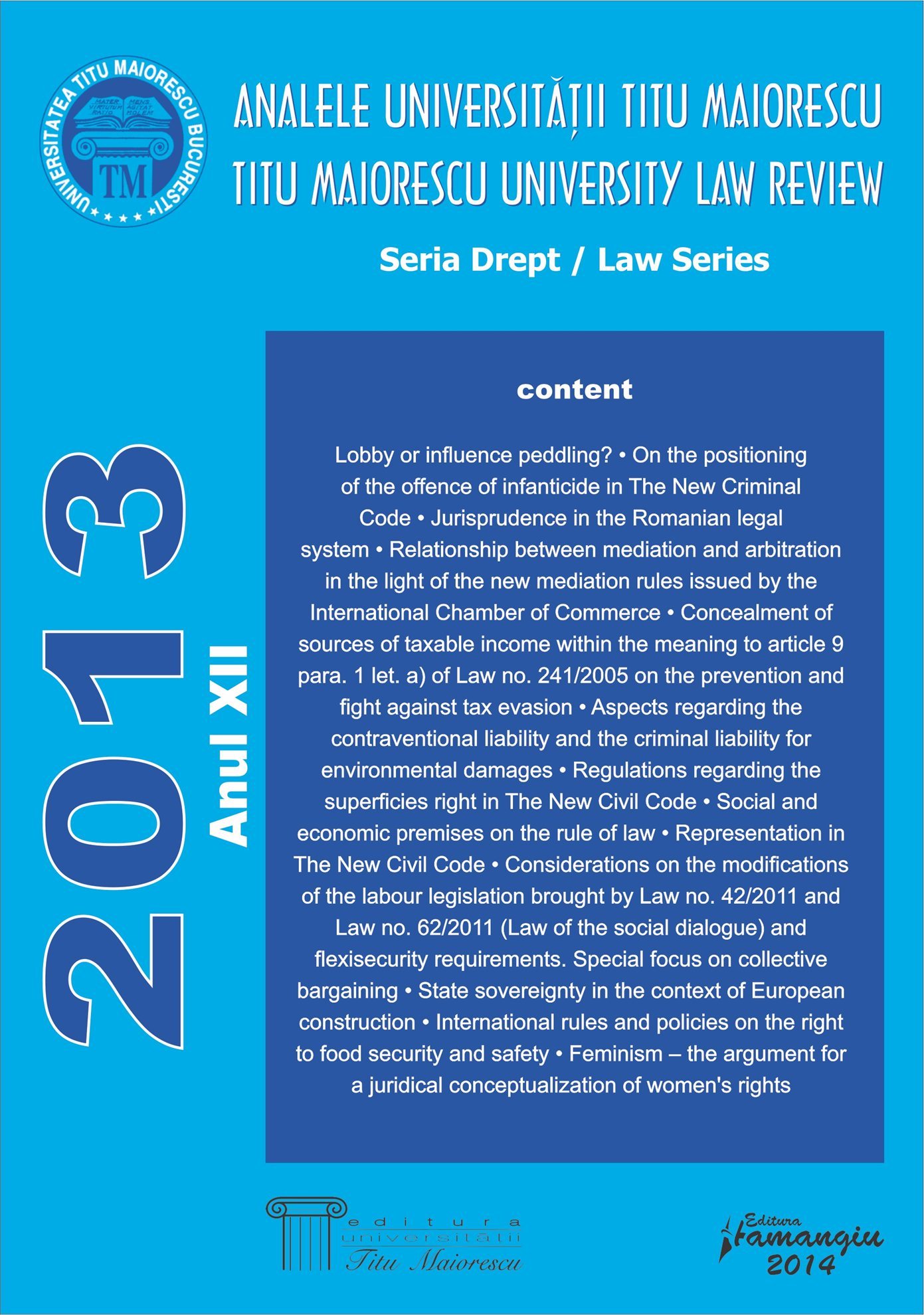 Analele Universitatii Titu Maiorescu - Titu Maiorescu University law review 2013