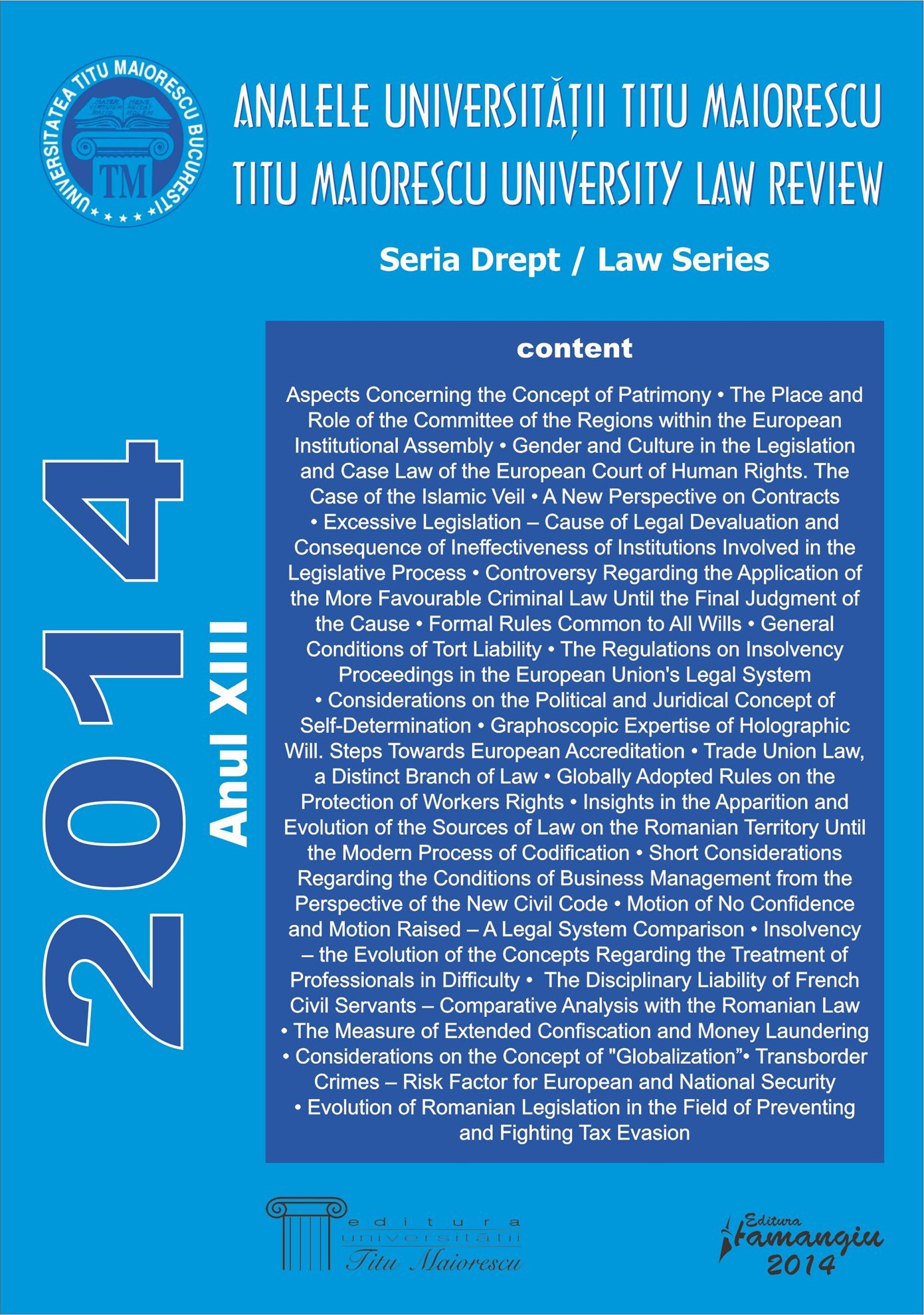 Analele Universitatii Titu Maiorescu - Titu Maiorescu University law review 2014